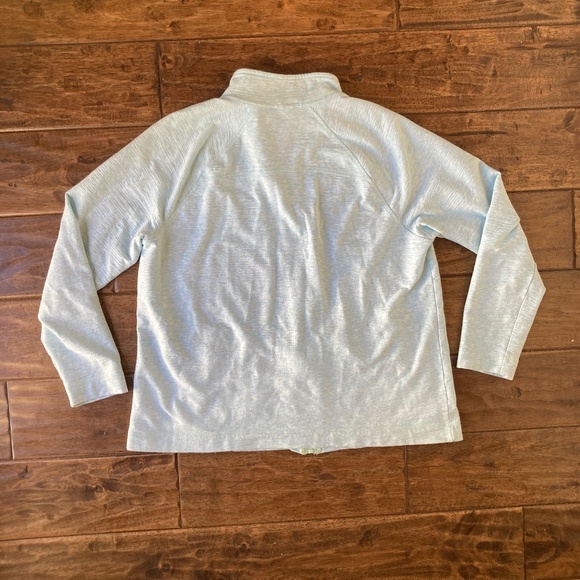 T by Talbots Mock Neck Full Zip Up Sweater Large Petite Blue Green UPF 50 - Picture 2 of 8